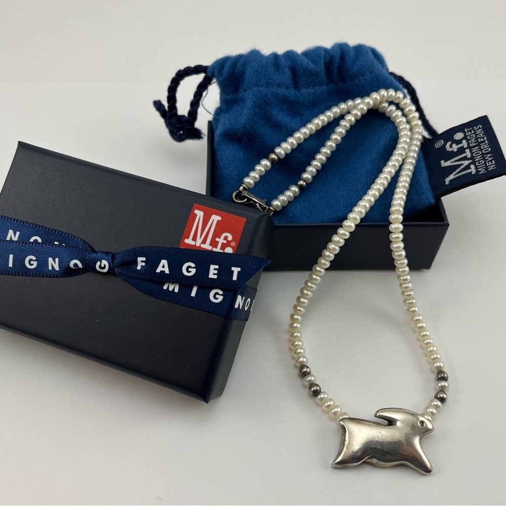 Mignon Faget Petite Lapin sterling and pearl necklace